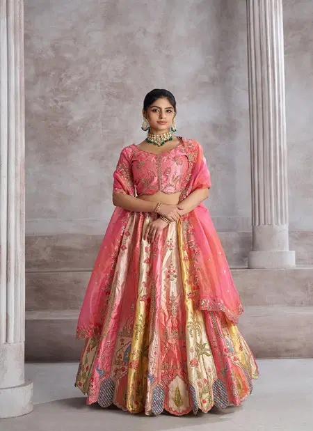 Kf 73 Pink Banarasi Silk Embroidered Wedding Lehenga Suppliers In India